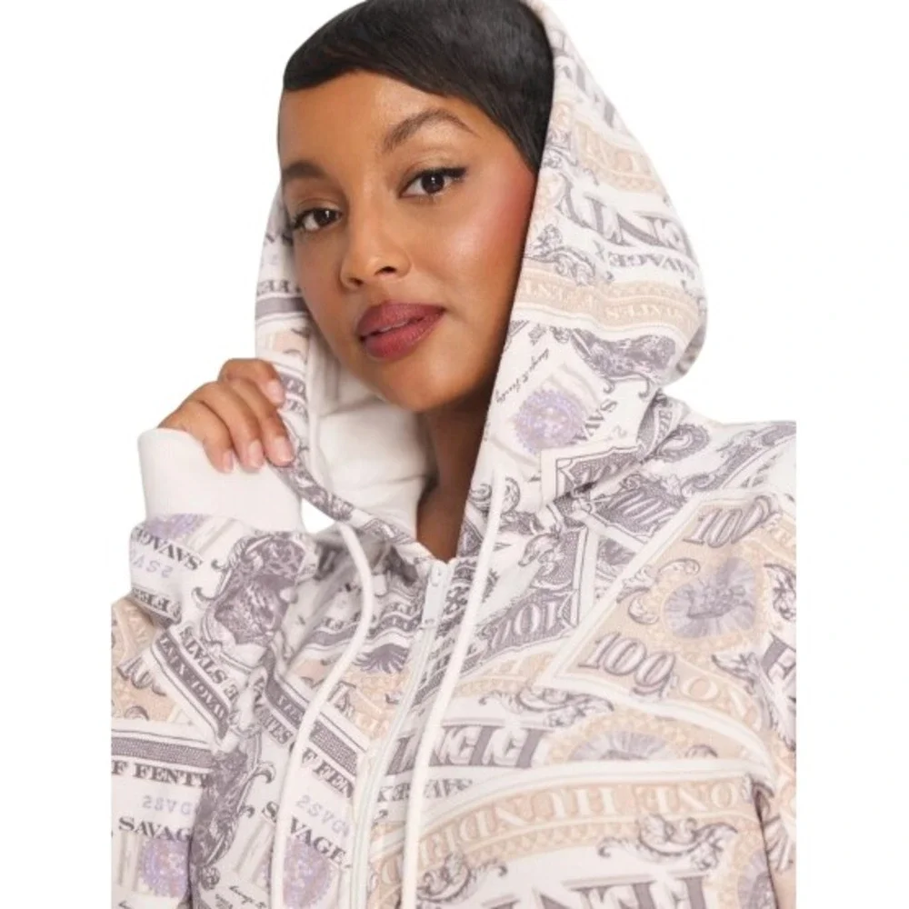 Savage X Fenty Forever Savage Hooded Onesie 1X Money Print‎ Pajamas Jumpsuit